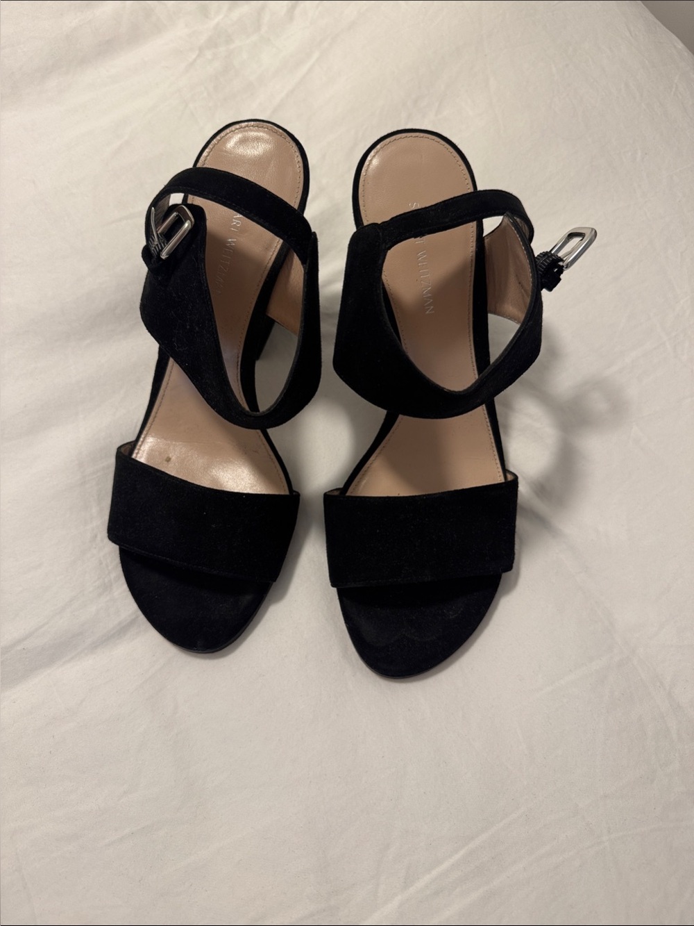 Stuart Weitzman Black Suede Ankle-Strap Women's Sandals